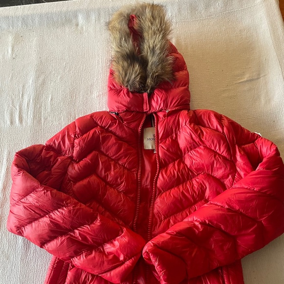 Women’s Red Moncler Down Puffer Jacket with Real Rabbit Fur lined hood Size 3 - Picture 6 of 13